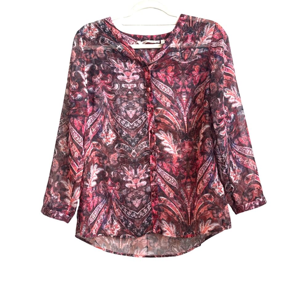 Soft Surroundings Tasha Multicolor Sheer Button Down Blouse